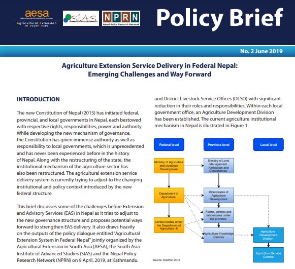 Agriculture Extension Service Delivery in Federal Nepal Agricultural Extension in South Asia