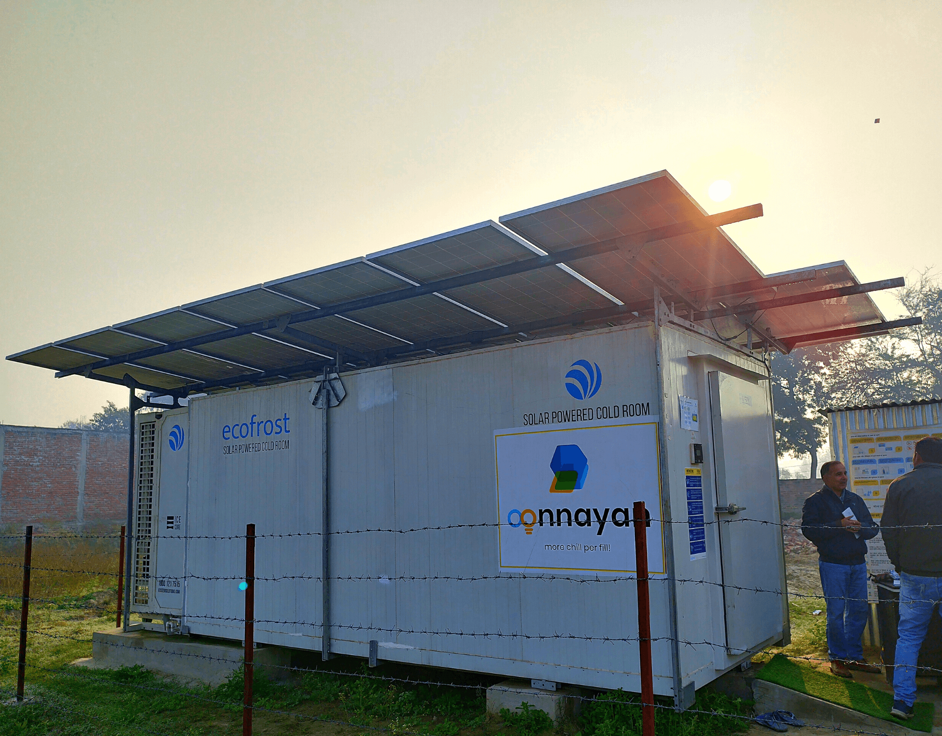 A solar cold storage in Bahraich district, Uttar Pradesh. These 5 MT cold rooms can store 30+ types of perishable produce achieving 400% higher shelf life